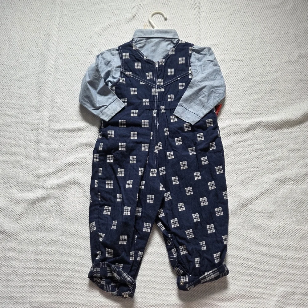 Navy Plaid Kids Overalls With Red Bandanna Western Rodeo Fit - Picture 7 of 7